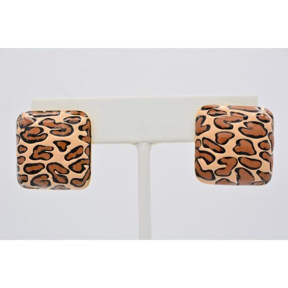 2004 FL Vintage Earrings Enamel Animal Print Giraffe Chunky Square Signed BinAY - Picture 1 of 12